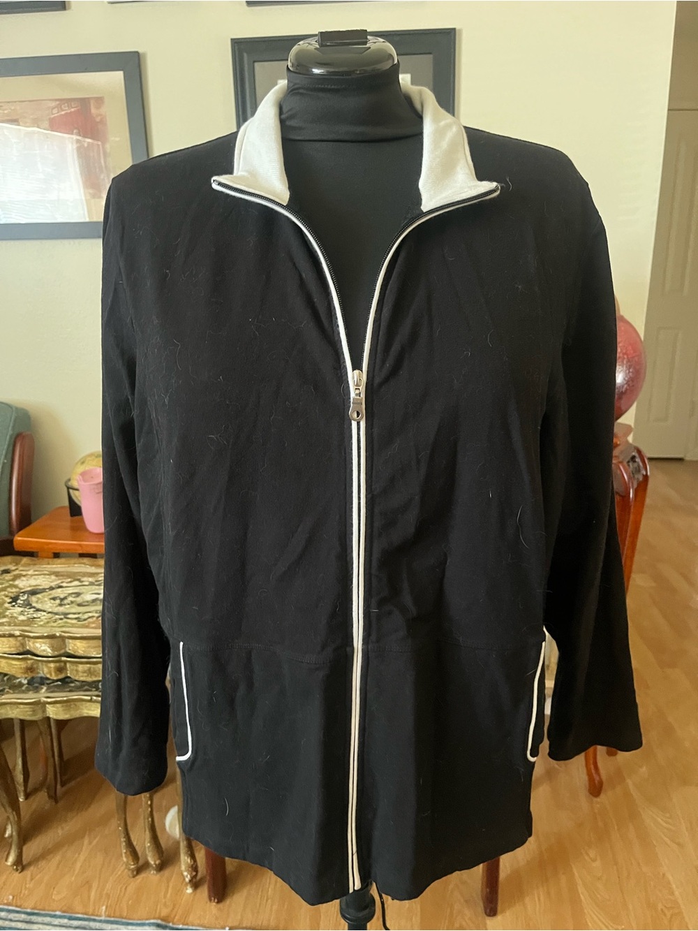 Style & Co. Black athletic knit Jacket with White Trim